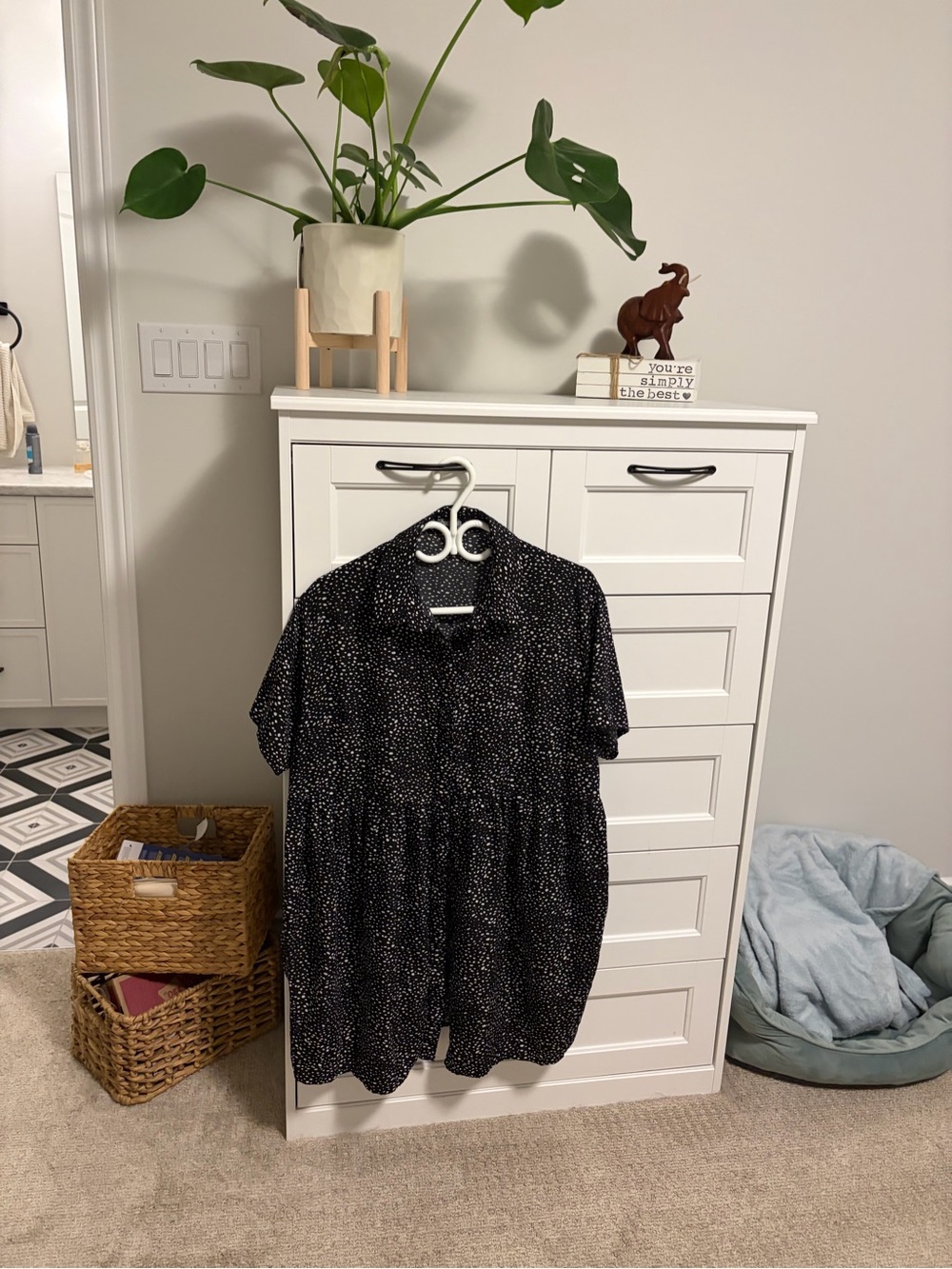 Missguided Black Dot-Print Short Sleeve Button-Up Tunic